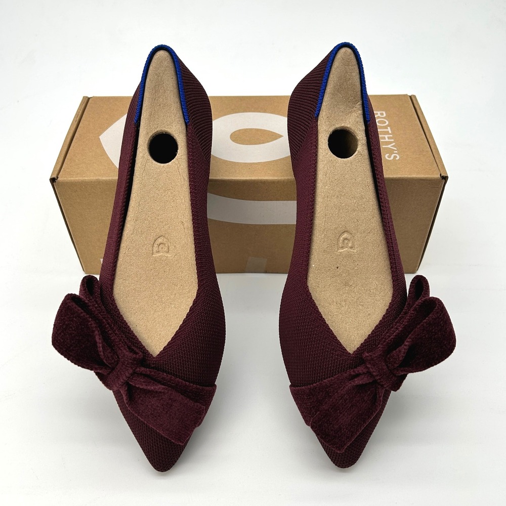 Rothy's The Bow Point II Sz 6.5 Womens Flats Syrah Burgundy Sustainable Knit NEW - Picture 3 of 7
